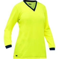 Bisley By PIP Shirts: Women's 310W6118 Y Yellow Non-ANSI Long Sleeve V Neck Shirt