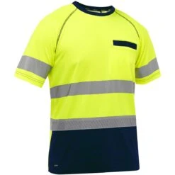 Bisley By PIP Shirts: Men's 312M1118T YN Yellow Navy Bottom ANSI Type R Class 2 Short Sleeve T-Shirt