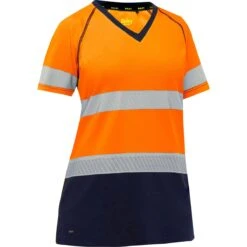 Bisley By PIP Shirts: Women's 312W1118T ON Orange Navy Bottom ANSI Type R Class 2 Short Sleeve T-Shirt