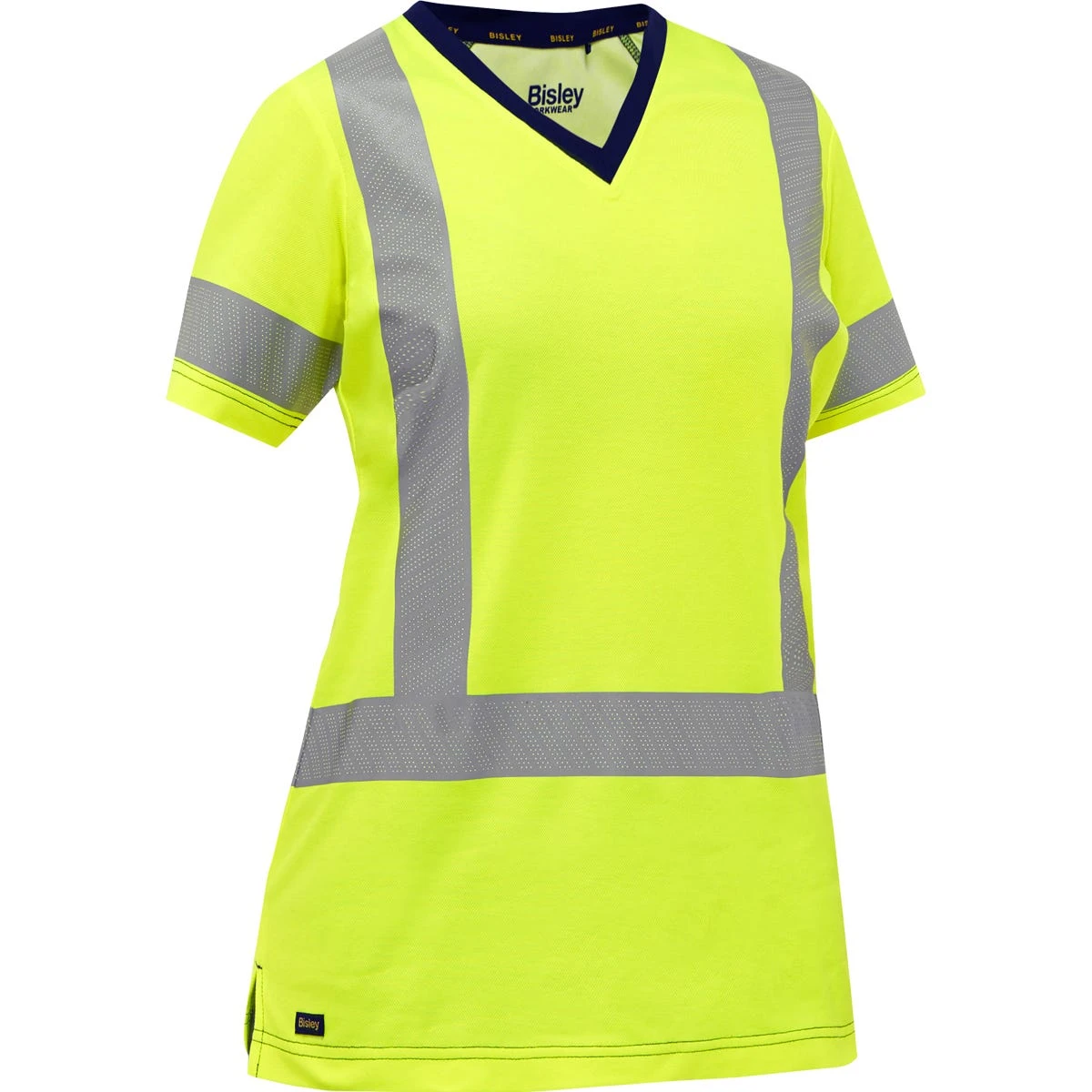 Bisley By PIP Shirts: Women's 313W1118H Y Yellow ANSI Type R Class 2 Short Sleeve V Neck T-Shirt 3 Bisley By PIP Shirts: Women's 313W1118H Y Yellow ANSI Type R Class 2 Short Sleeve V Neck T-Shirt