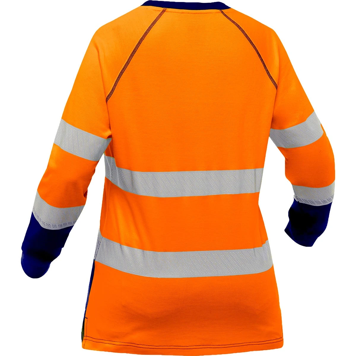 Bisley By PIP Shirts: Women's 313W6118T ON Orange Navy Bottom ANSI Type R Class 3 Long Sleeve V Neck T Shirt 4 Bisley By PIP Shirts: Women's 313W6118T ON Orange Navy Bottom ANSI Type R Class 3 Long Sleeve V Neck T Shirt - Image 2