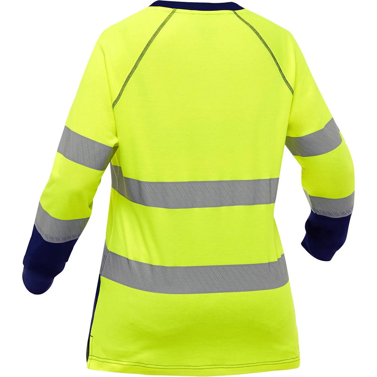 Bisley By PIP Shirts: Women's 313W6118T YN Yellow Navy Bottom ANSI Type R Class 3 Long Sleeve V Neck T Shirt 4 Bisley By PIP Shirts: Women's 313W6118T YN Yellow Navy Bottom ANSI Type R Class 3 Long Sleeve V Neck T Shirt - Image 2
