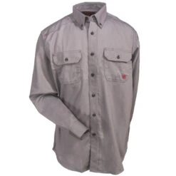 Ariat Work FR Shirts: FR Solid Silver Fox Men's 10012253 Long-Sleeve Twill Shirt -Outlet Vestucia Store ariat 10012253 gry f 01