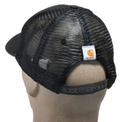 Carhartt Caps: Men's 101195 001 Black Cotton Canvas Mesh Back Dunmore Baseball Cap -Outlet Vestucia Store carhartt 101195 001 b 01