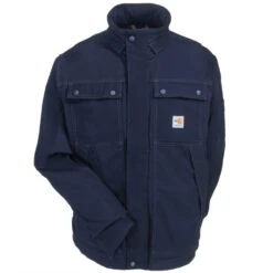 Carhartt Coats: Men's 102182 410 Dark Navy FR Quick Duck Coat -Outlet Vestucia Store carhartt 102182410 f 01