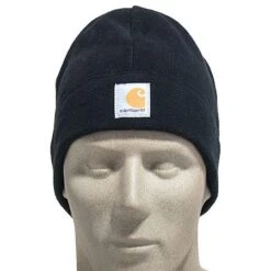 Carhartt Hats: Black Polyester Fleece Hat A207 BLK -Outlet Vestucia Store carhartt a207 blk f 01