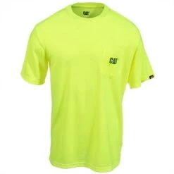 CAT Apparel Shirts: Men's Hi Vis Yellow 1510499 407 Trademark Pocket Tee Shirt -Outlet Vestucia Store cat apparel 1510499 407 f 01