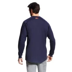 Ariat Work FR: Men's 10022597 Navy Flame Resistant Air Lightweight Long Sleeve Henley Shirt -Outlet Vestucia Store f19 mns work 10022597 back