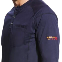 Ariat Work FR: Men's 10022597 Navy Flame Resistant Air Lightweight Long Sleeve Henley Shirt -Outlet Vestucia Store f19 mns work 10022597 detail01