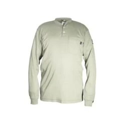 MCR Safety: Men's H1T Tan Flame Resistant (FR) Long Sleeve Henley Shirt