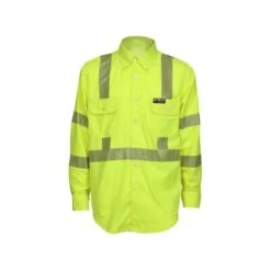 MCR Safety Shirts: Men's SBS1027 Lime FR Summit Breeze Hi Vis Long Sleeve Button Down Shirt
