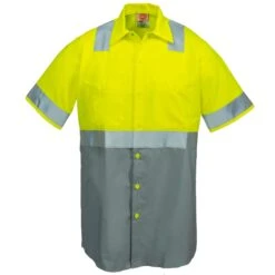 Red Kap Shirts: Class 2 High Vis Grey Men's SY24 YG Colorblock Work Shirt -Outlet Vestucia Store red kap sy24yg2 f 01