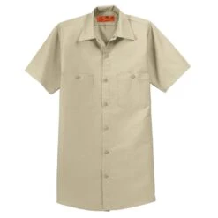 Red Kap Shirt: Men's SP24LT Light Tan Short Sleeve Industrial Work Shirt -Outlet Vestucia Store sp24 lighttan flat front