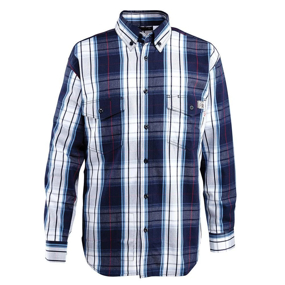 Wolverine Apparel: Men's W1203980 417 FR FireZer0 Navy Plaid Long Sleeve Twill Shirt 3 Wolverine Apparel: Men's W1203980 417 FR FireZer0 Navy Plaid Long Sleeve Twill Shirt